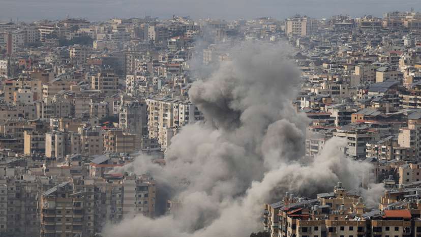 Smoke rises after an Israeli strike on Beirut's southern suburbs
