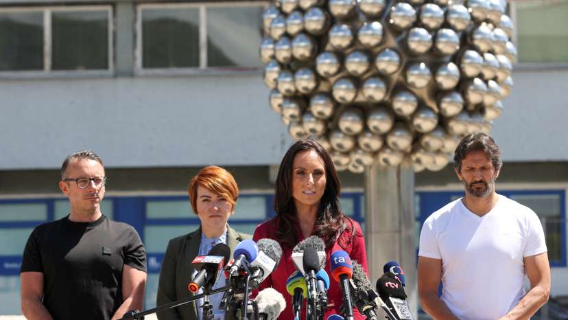 Supporters gather near the F.D. Roosevelt University Hospital, where Slovak PM Fico is hospitalised following an assassination attempt, in Banska Bystrica