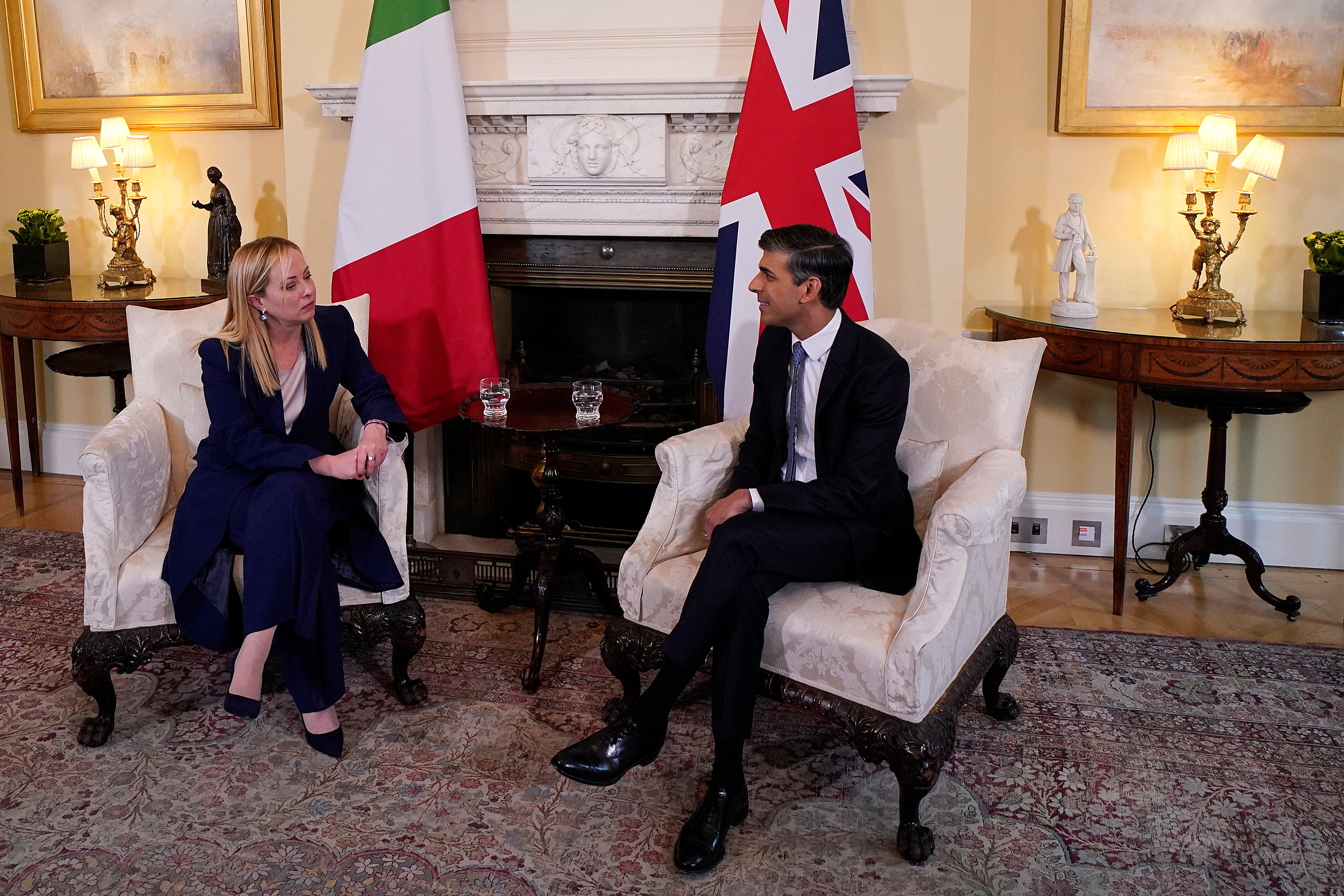 British Prime Minister Rishi Sunak and Italian Prime Minister Giorgia Meloni meet in London