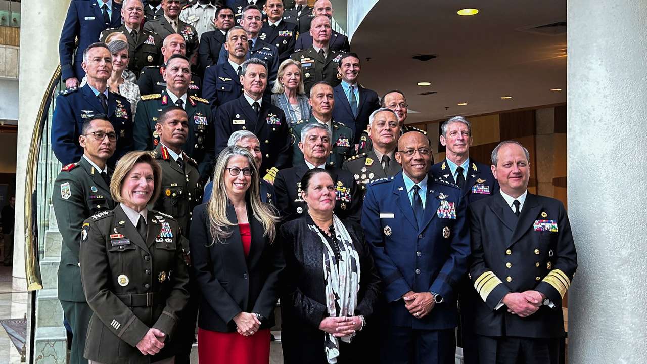 U.S. Army General Laura Richardson, commander of U.S. Southern Command, poses for a picture as she attends a conference of Latin American military leaders in Santiago