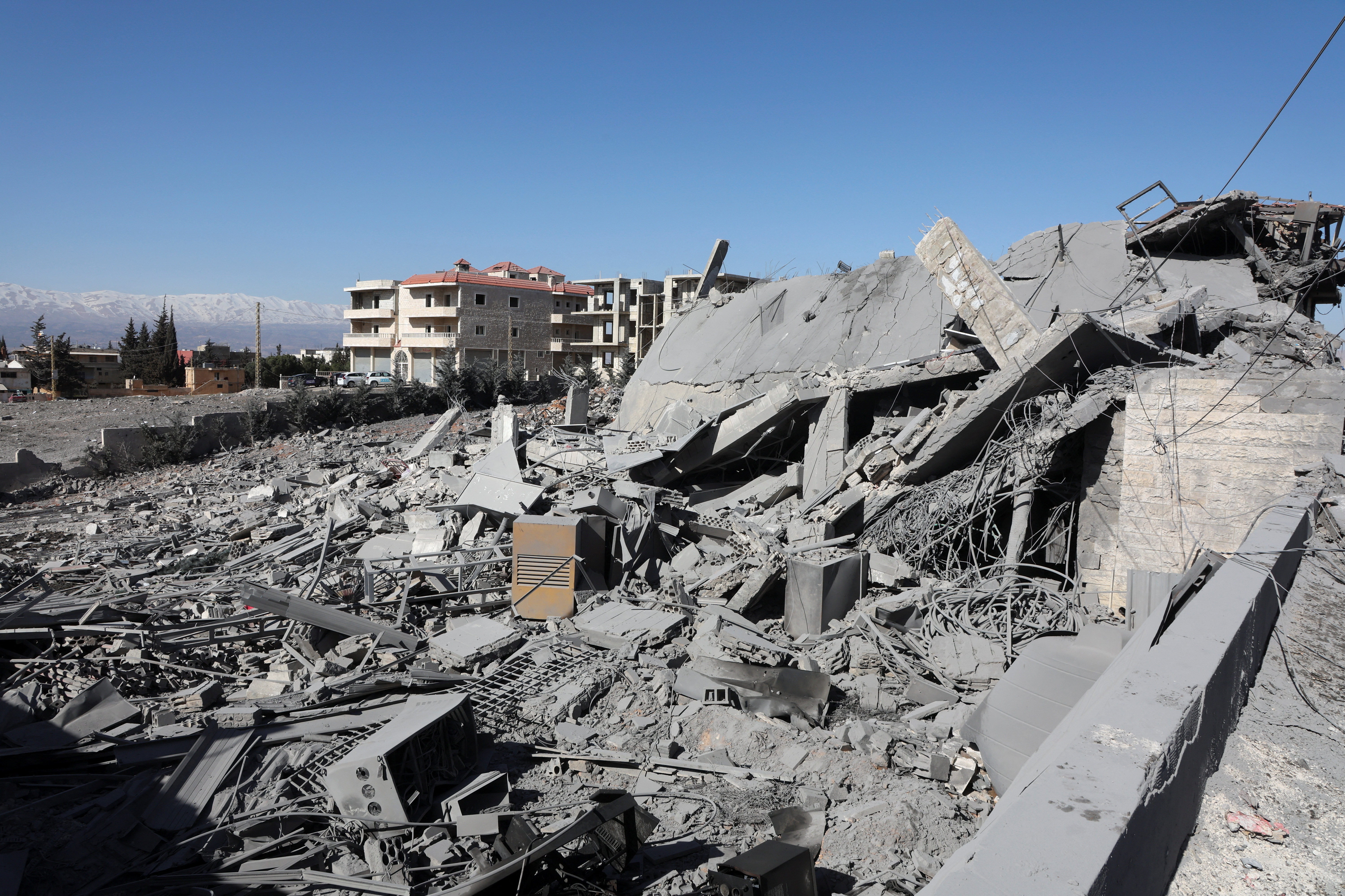 A general view shows a damaged site that was hit by a strike, in Douris