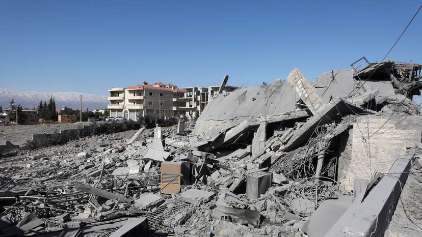 A general view shows a damaged site that was hit by a strike, in Douris