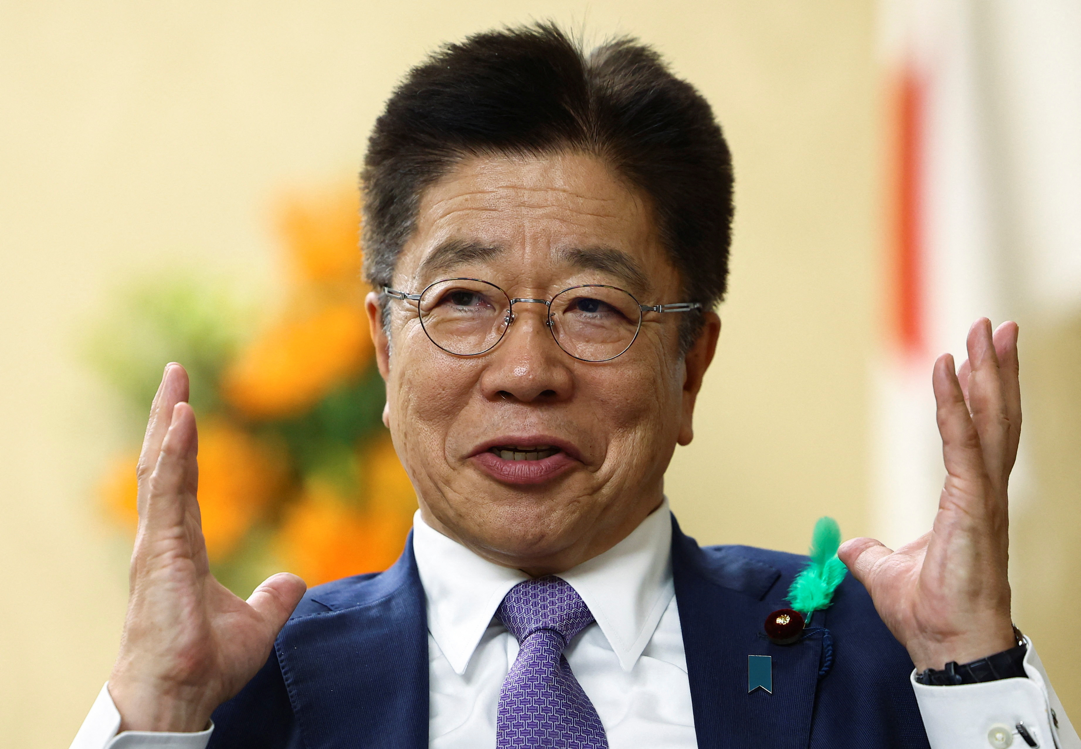 Japan's Finance Minister Katsunobu Kato speaks during an interview with Reuters in Tokyo