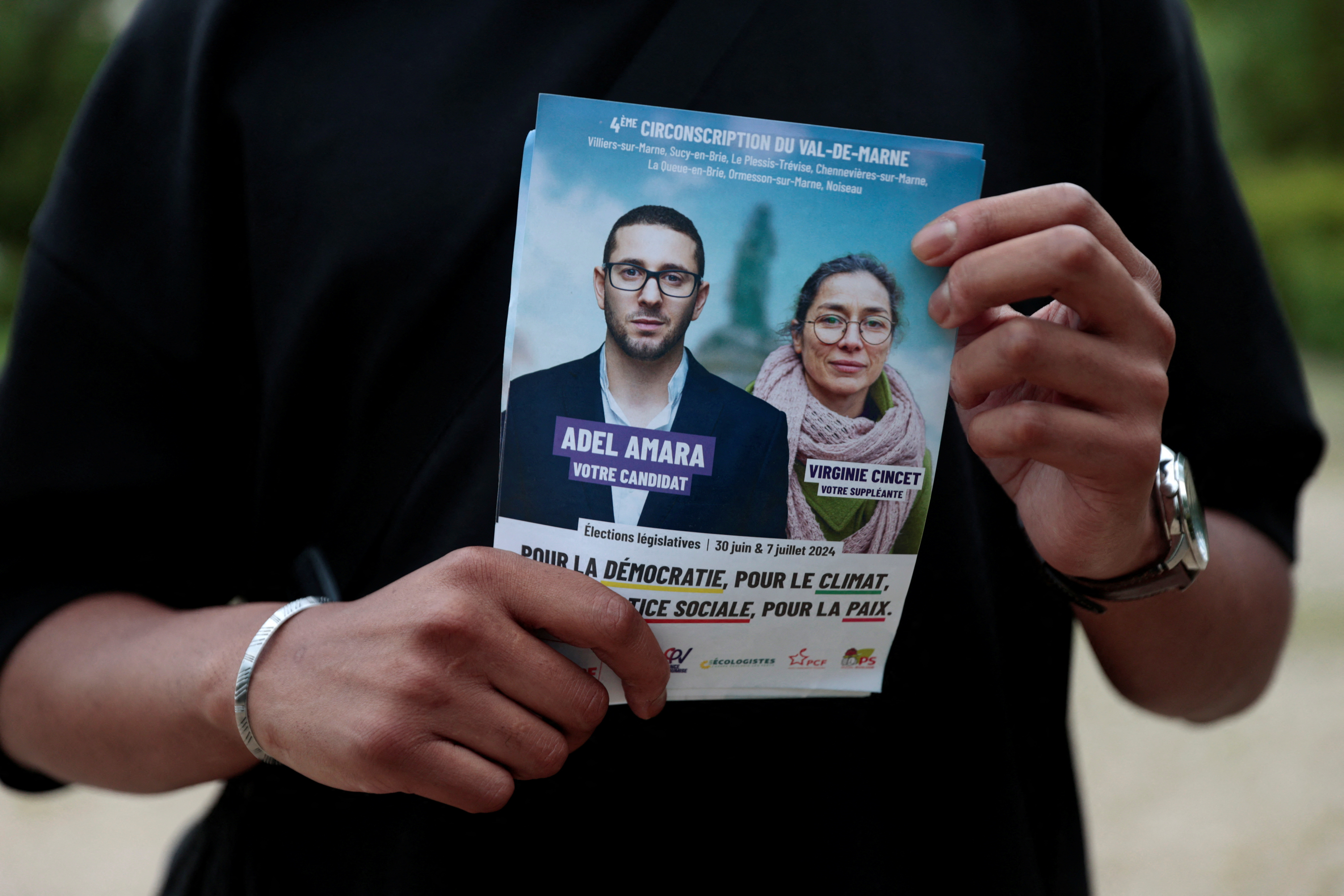 French left wing parties campaign for early legislative elections to get out vote in Paris suburbs