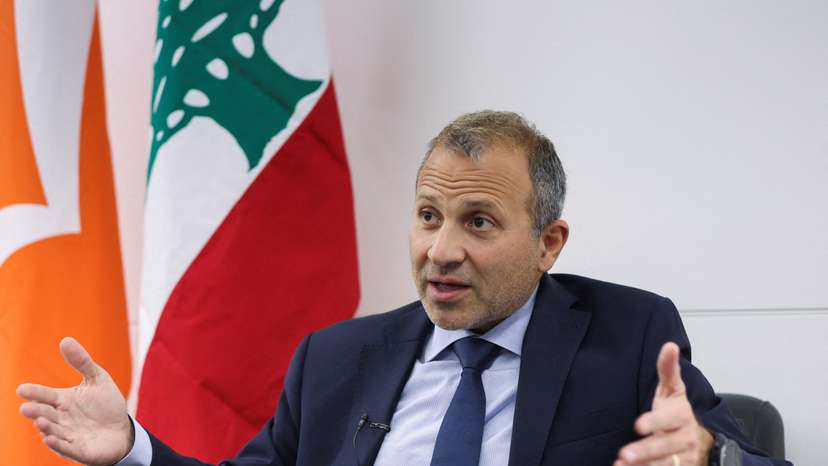 FILE PHOTO: Gebran Bassil, a Christian member of parliament and former minister gestures as he speaks during an interview with Reuters in Sin-el-fil
