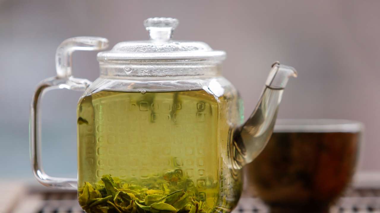 A view shows a tea pot in a tea house in this picture illustration