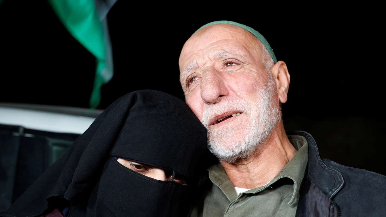 Released Palestinian prisoner Fatima Amarneh is received by her family in her house near Jenin