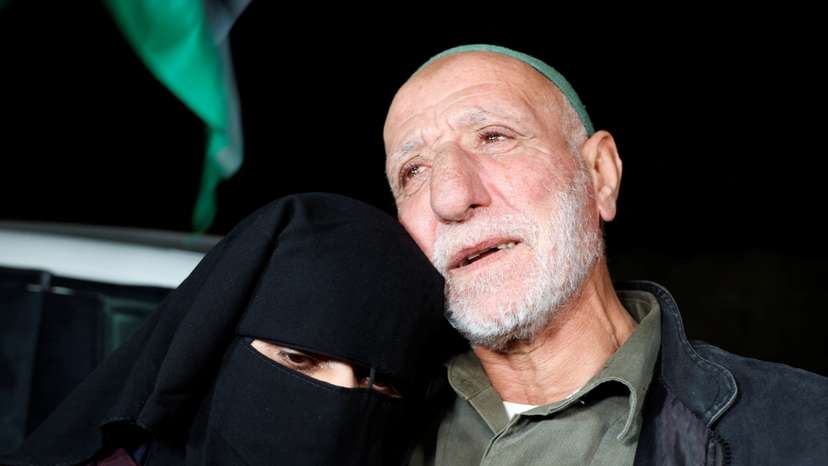 Released Palestinian prisoner Fatima Amarneh is received by her family in her house near Jenin