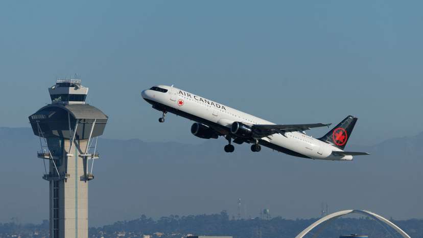 Commercial airliners take-off from Los Angeles International Airport