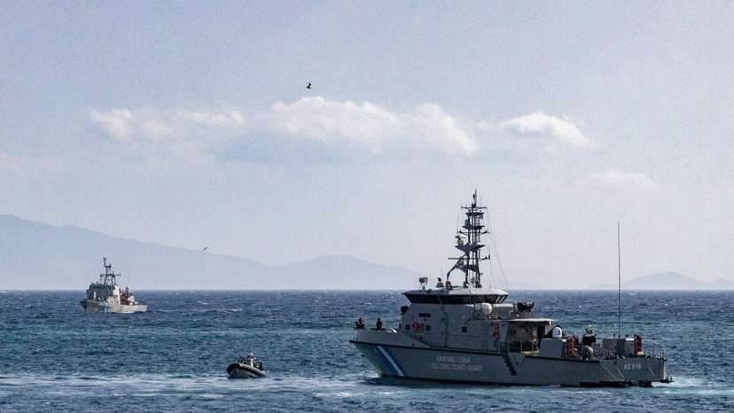 Two Hellenic Coast Guard vessels, supported by a patrol boat, conduct Search and Rescue (SAR) operations in search of the migrants missing following a shipwreck, off Lesbos Island