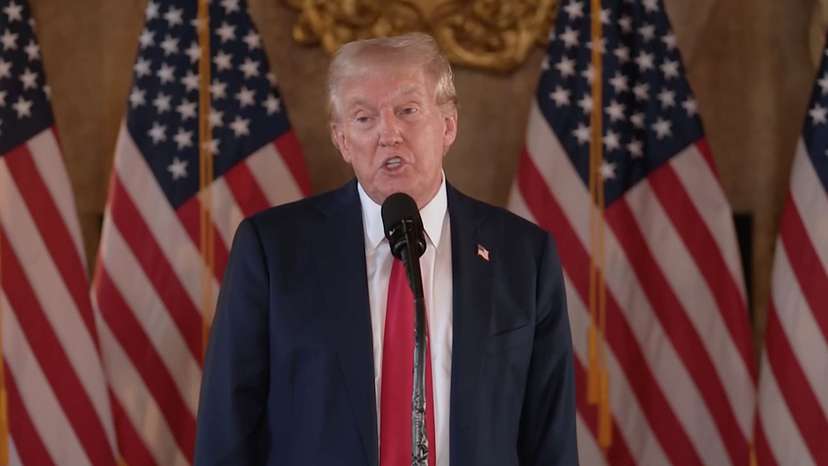 Donald Trump during a press conference in Palm Beach, Florida, August 8, 2024. via Reuters TV