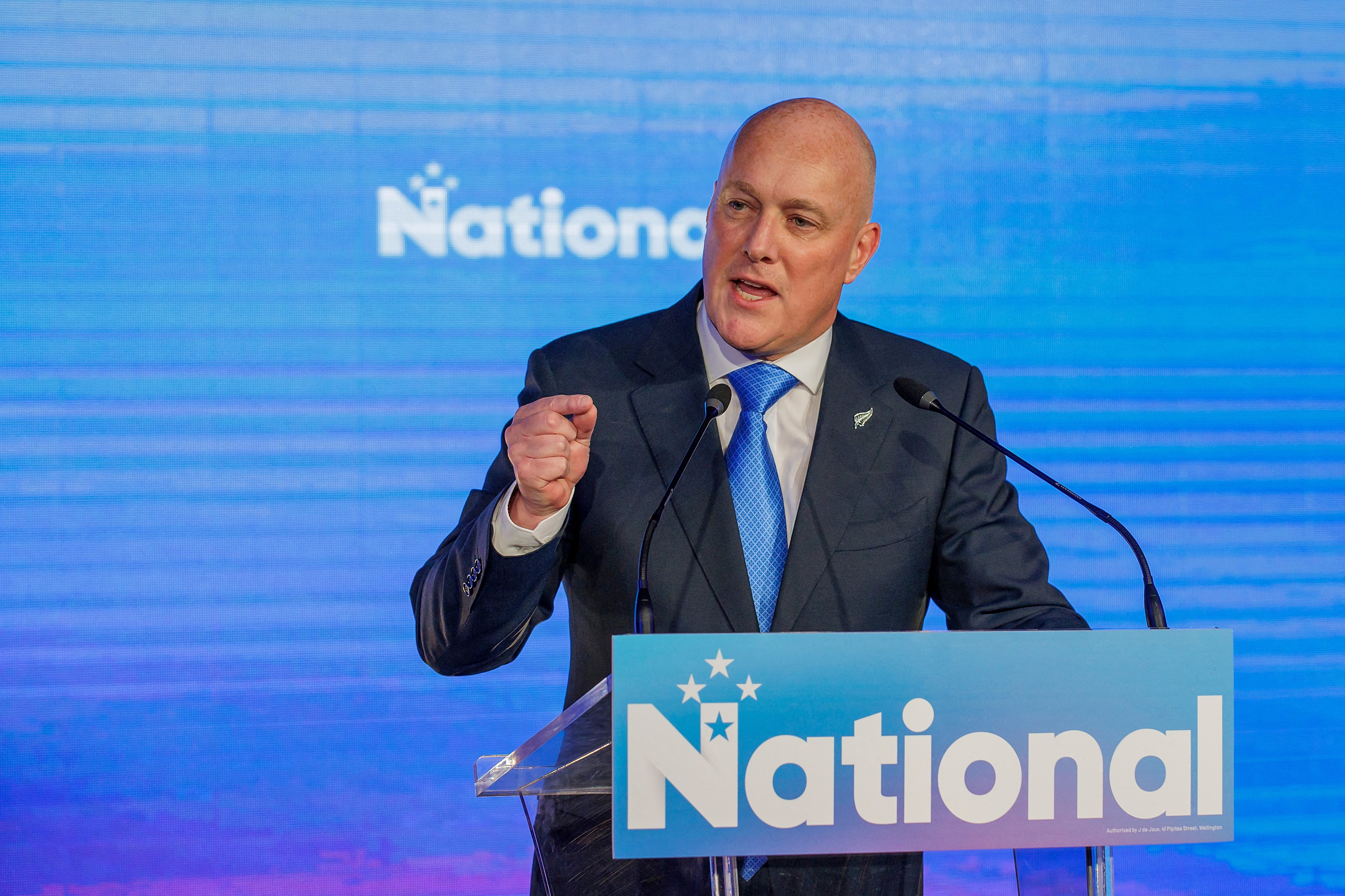 FILE PHOTO: Christopher Luxon, Leader of the National Party speaks to supporters in Auckland