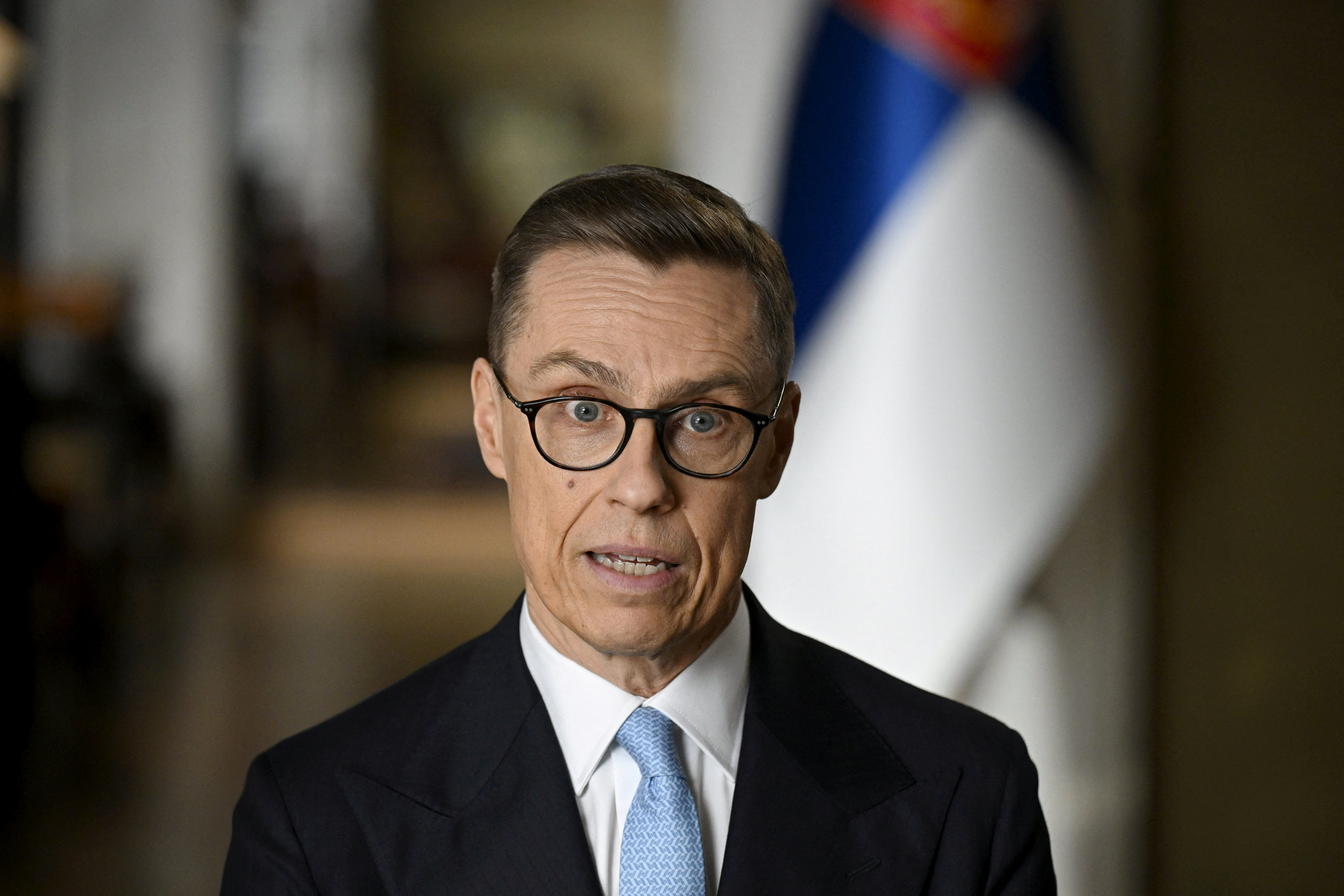 Finnish President Stubb gives a traditional New Year's speech at the Presidential Palace in Helsinki