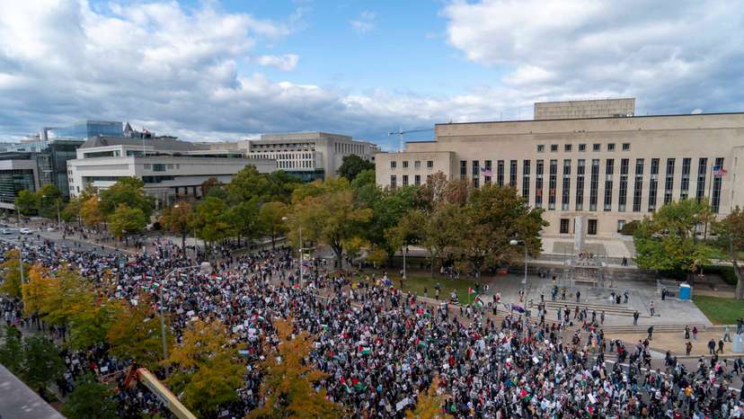 American Muslims for Palestine rally marches down Constituton Avenue in Washington