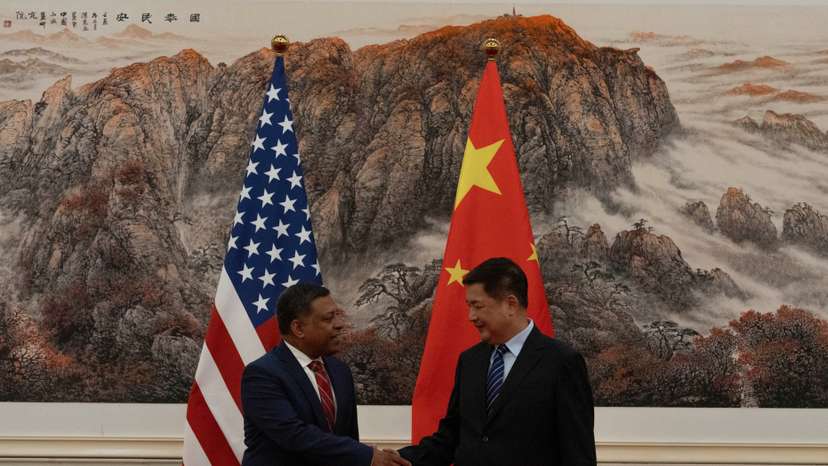 Dr. Rahul Gupta, head of the White House's Office of National Drug Control Policy meets with the Chinese Minister of Public Security Wang Xiaohong, in Beijing