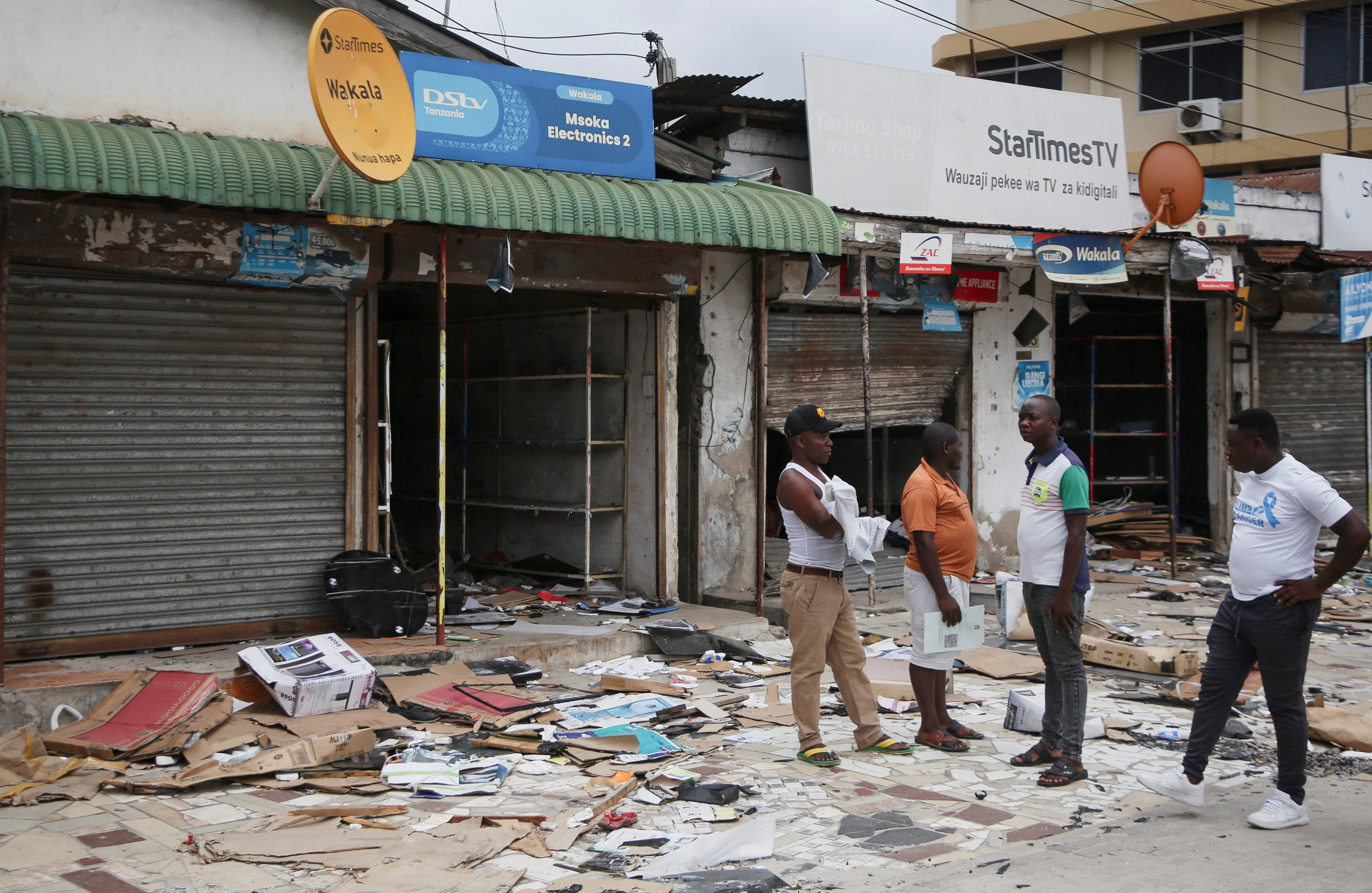 Aftermath of the demonstration, following a general election marred by violent demonstrations over the exclusion of two leading opposition candidates, at Manzese in Dar es Salaam