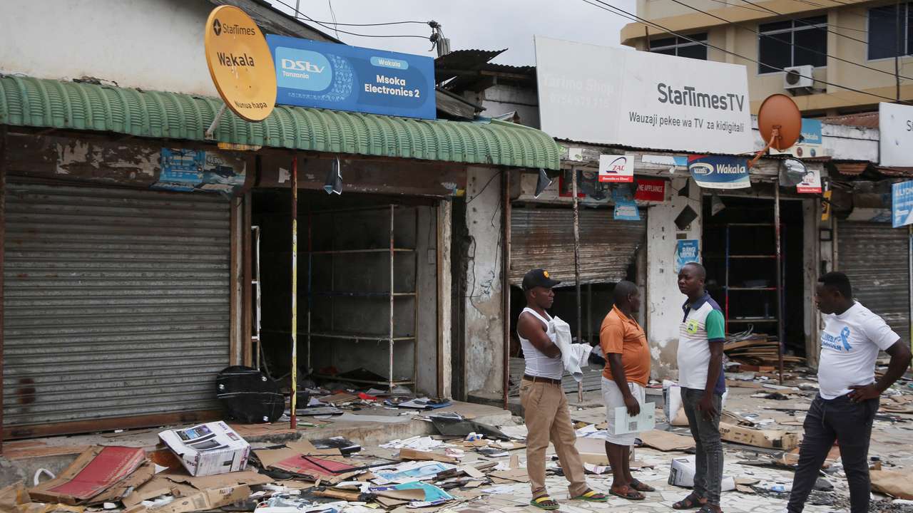 Aftermath of the demonstration, following a general election marred by violent demonstrations over the exclusion of two leading opposition candidates, at Manzese in Dar es Salaam