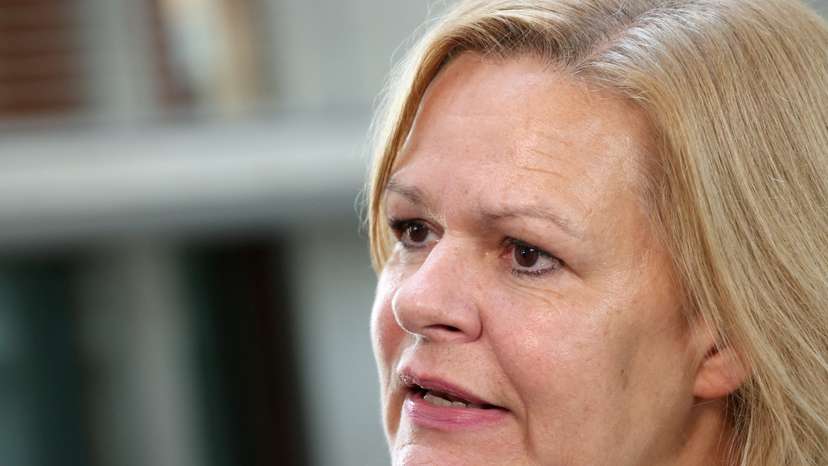 FILE PHOTO: German Interior Minister Nancy Faeser addresses members of the media, in Berlin