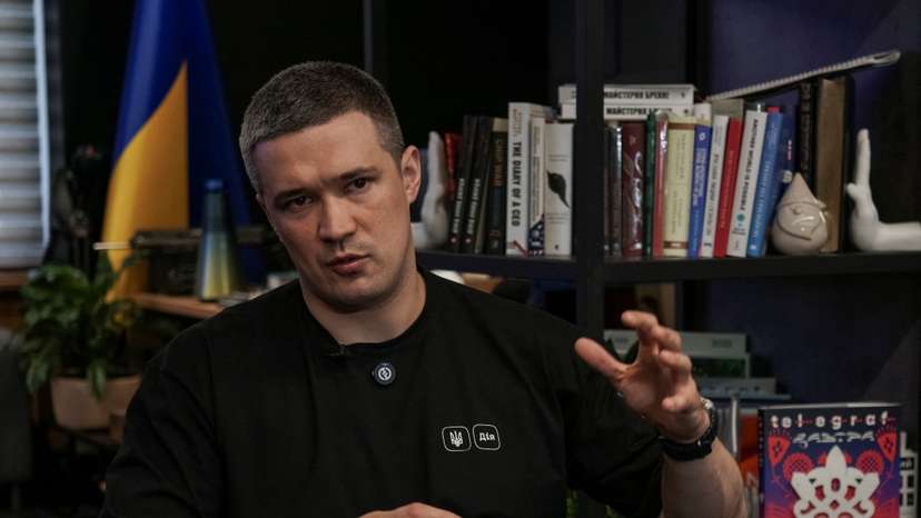 Mykhailo Fedorov, First Deputy Prime Minister and Minister of Digital Transformation of Ukraine, speaks during an interview with Reuters