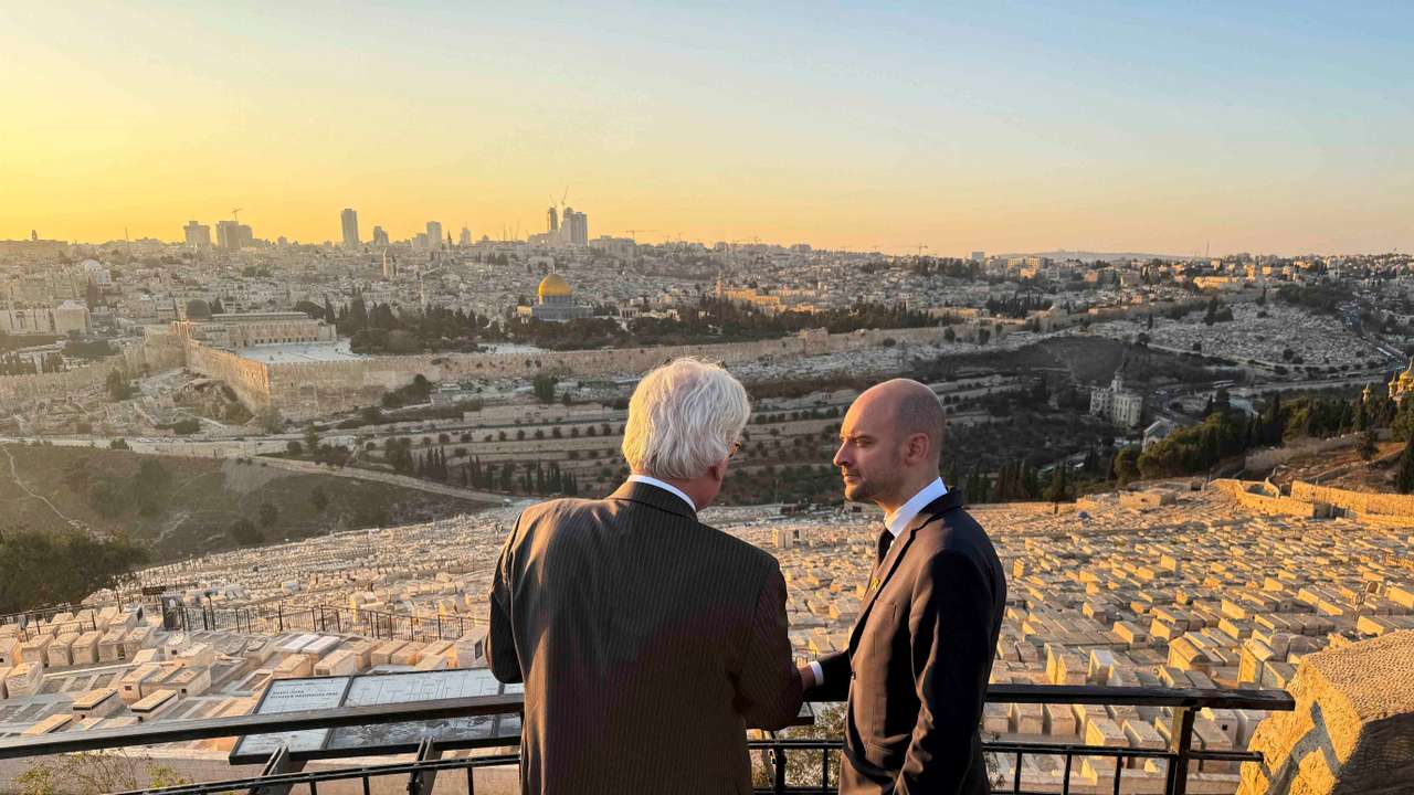 French Minister for Europe and Foreign Affairs Jean-Noel Barrot visits the Mount of Olives, in Jerusalem