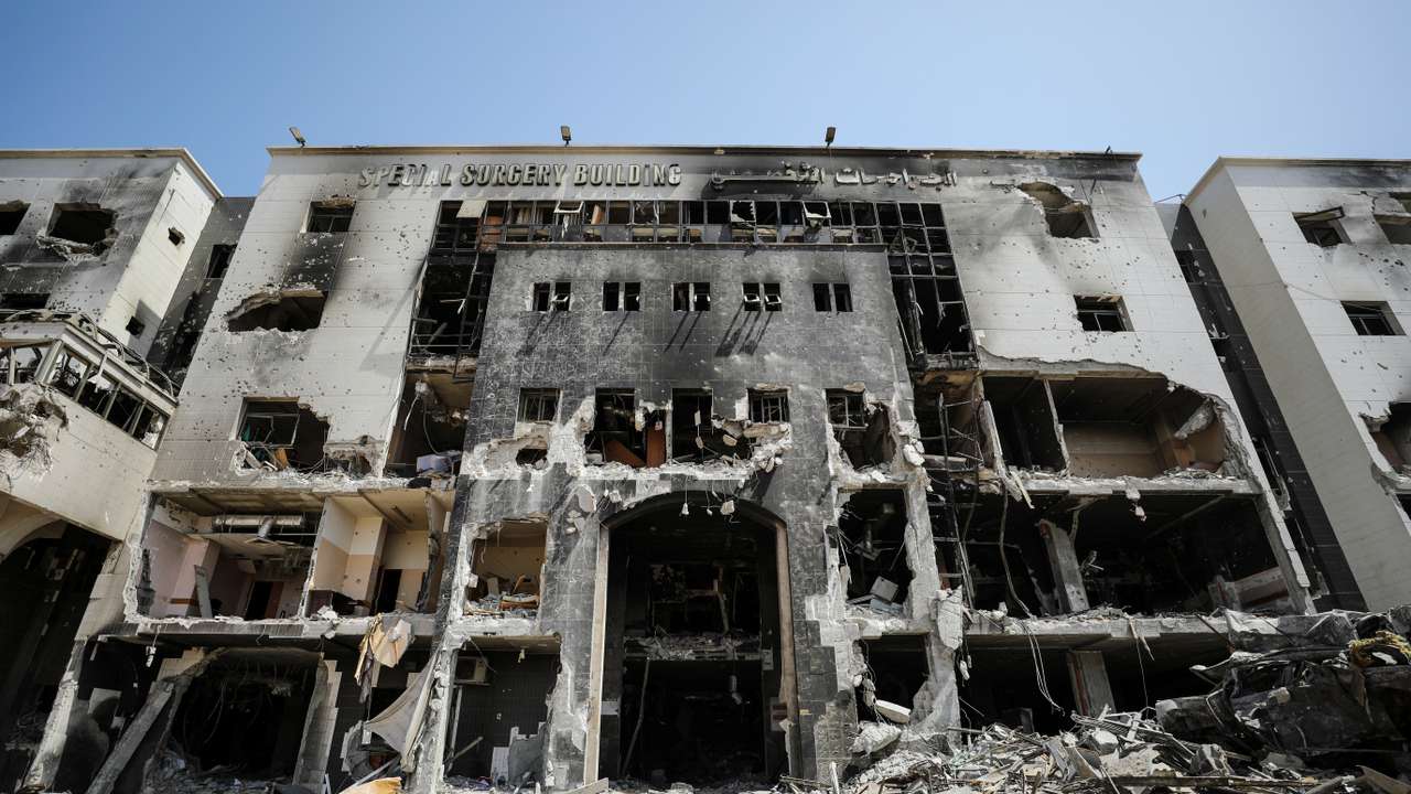 Aftermath of a two-week Israeli operation at Al Shifa Hospital and the area around it