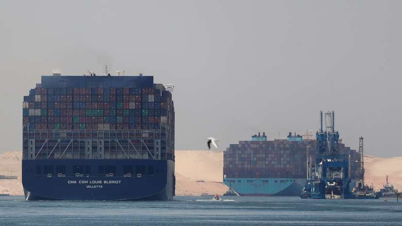 FILE PHOTO: Container ships in Suez Canal