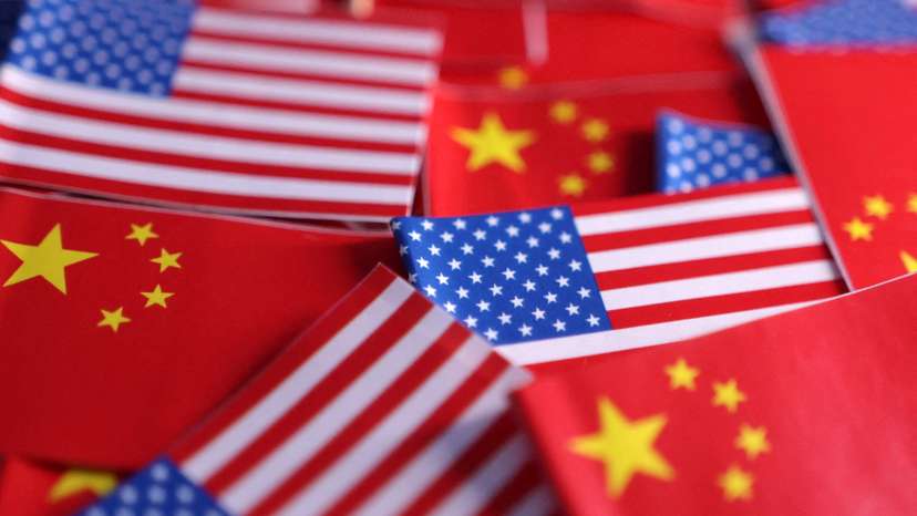 FILE PHOTO: Illustration shows U.S. and Chinese flags