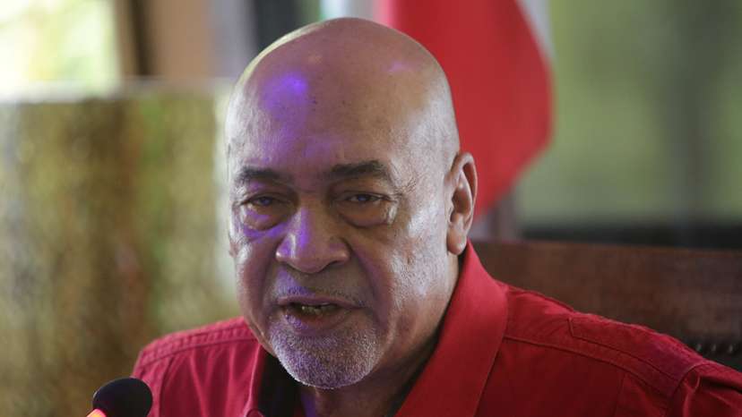 Former Suriname president Desi Bouterse speaks during a news conference in Paramaribo