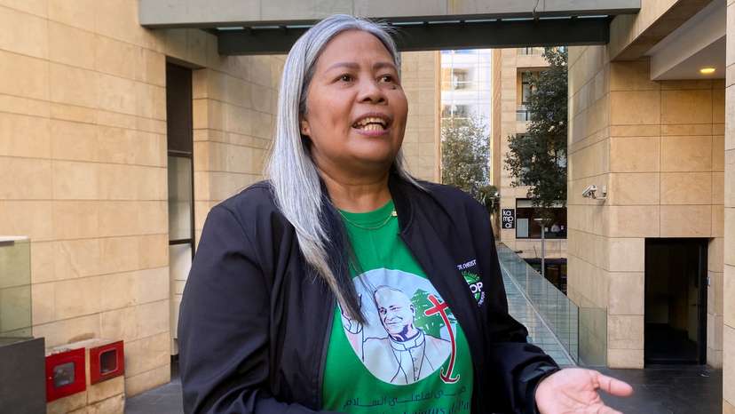 Filipina worker Loren Capobres, attends an interview with Reuters, in Beirut