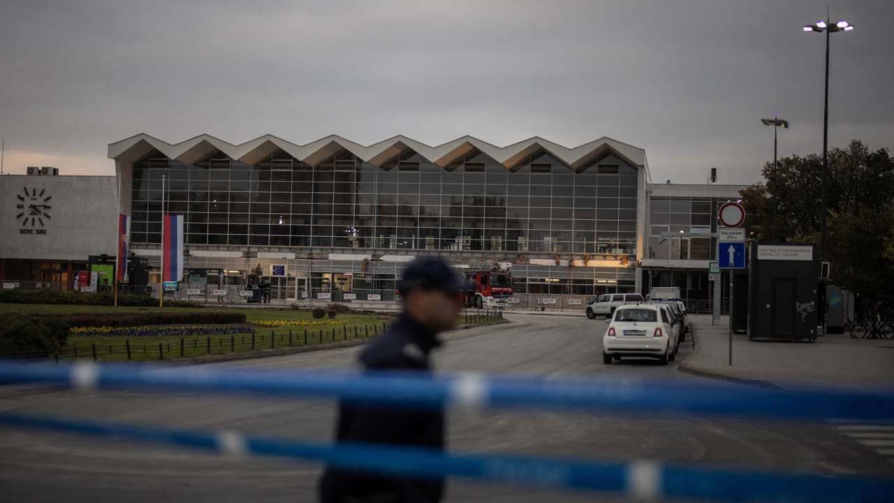 Part of a roof collapsed at a railway station in Novi Sad