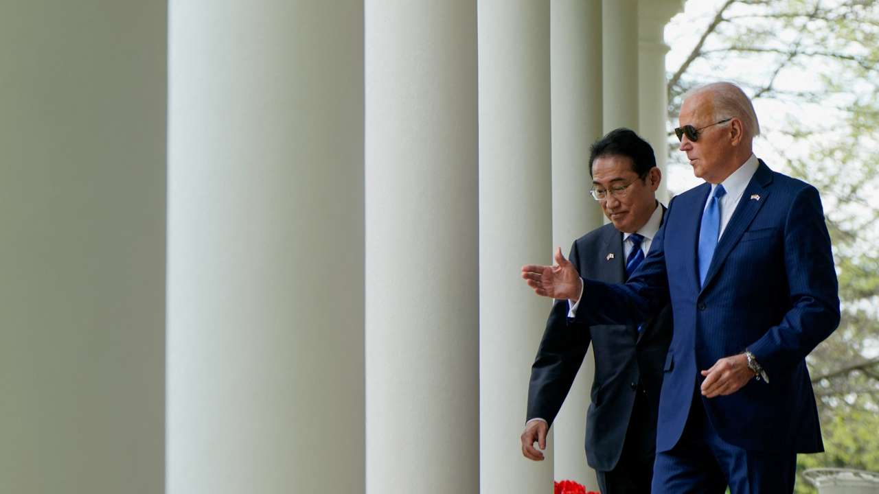 U.S. President Joe Biden and Japanese PM Fumio Kishida hold a joint press conference in the Rose Garden at the White House in Washington