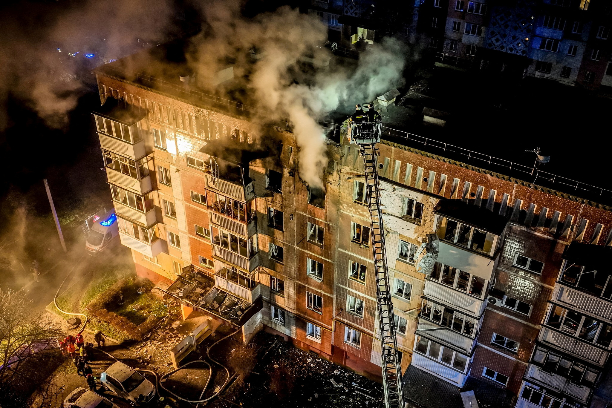 Aftermath of a Russian drone attack in Ternopil
