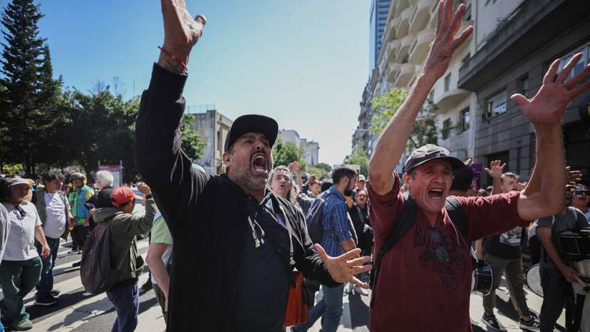 Demonstrators protest against Argentina's new President Javier Milei's adjustment policy, in Buenos Aires