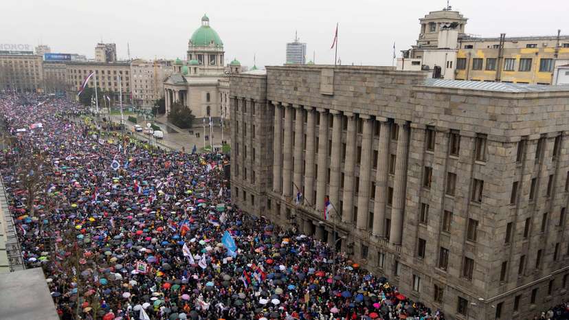 Protest over the fatal November 2024 Novi Sad railway station roof collapse, in Belgrade