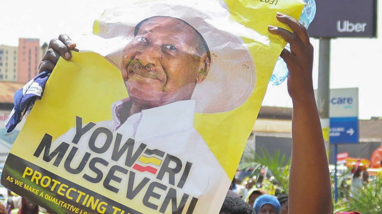 Supporters of Uganda's President and the leader of ruling NRM party Yoweri Museveni, attend his campaign rally in Kampala