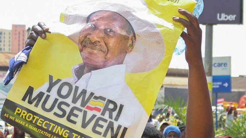 Supporters of Uganda's President and the leader of ruling NRM party Yoweri Museveni, attend his campaign rally in Kampala