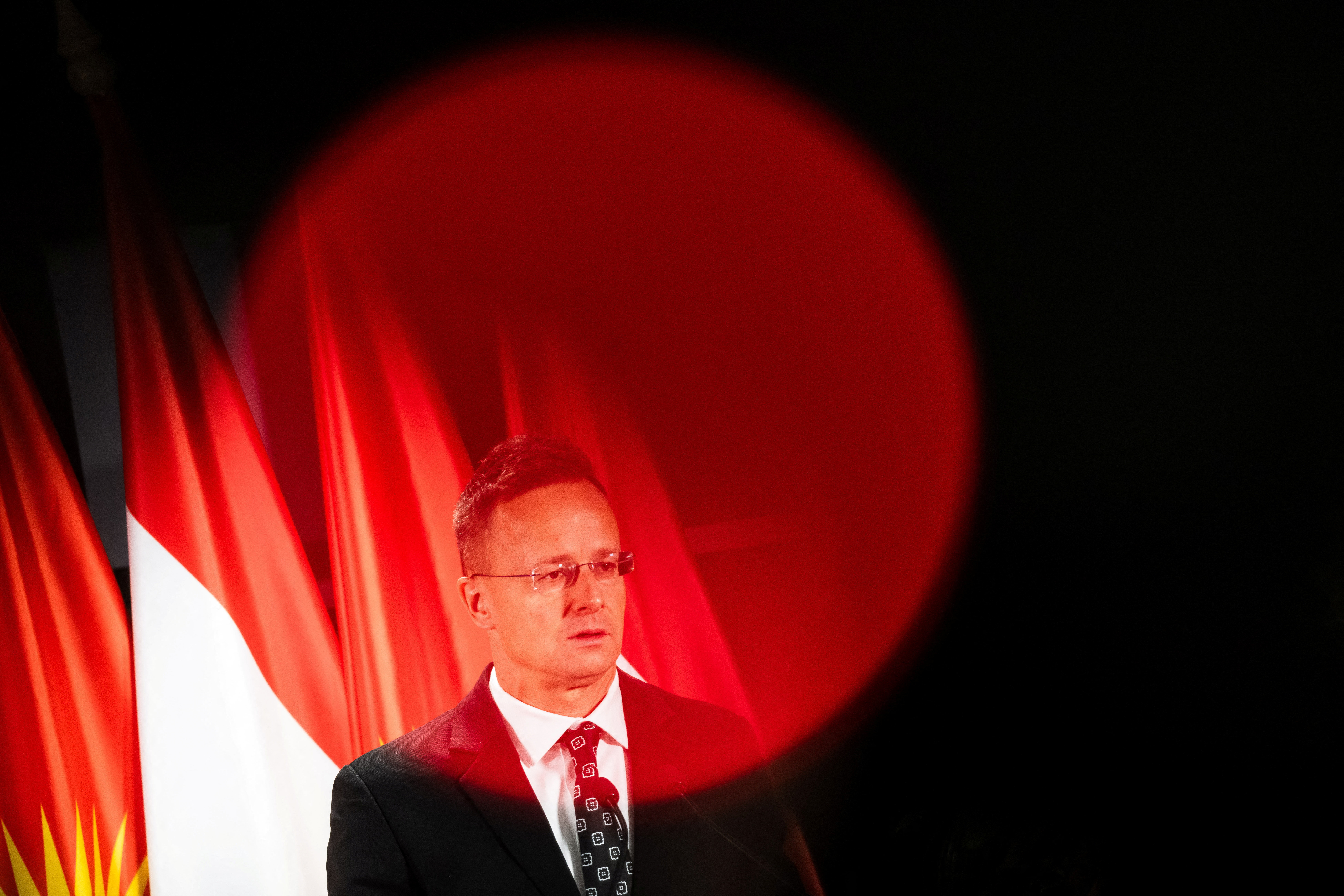 Hungary's Foreign Minister Peter Szijjarto speaks during a press conference in Budapest