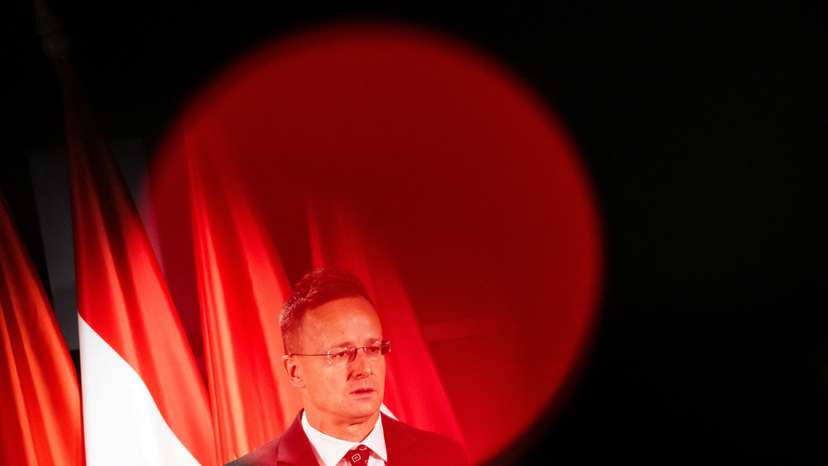 Hungary's Foreign Minister Peter Szijjarto speaks during a press conference in Budapest