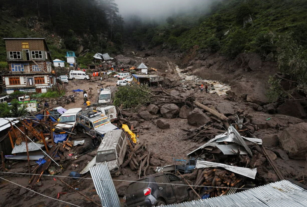 A general view of an area affected by the deadly flood caused by sudden, heavy rain in Chasoti town of Kishtwar district, Indian Kashmir