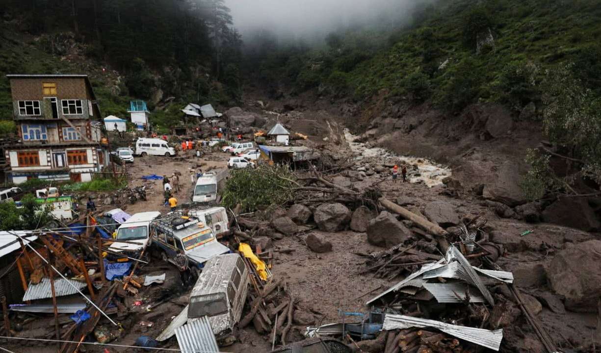 A general view of an area affected by the deadly flood caused by sudden, heavy rain in Chasoti town of Kishtwar district, Indian Kashmir