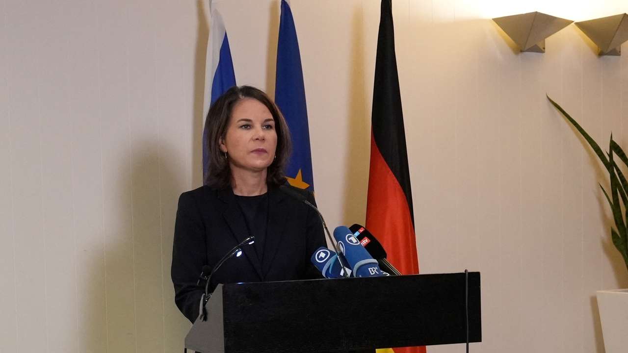 German Foreign Minister Annalena Baerbock's holds a press conference in Tel Aviv