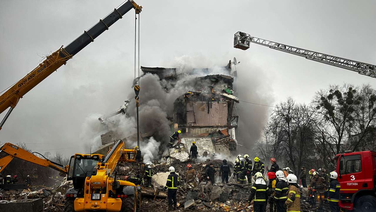 Aftermath of a Russian missile strike in Poltava
