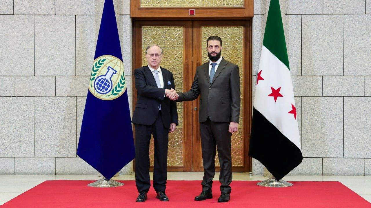 Syria's interim President Ahmed al-Sharaa meets with Fernando Arias, head of the Organisation for the Prohibition of Chemical Weapons (OPCW) in Damascus
