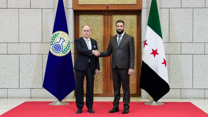 Syria's interim President Ahmed al-Sharaa meets with Fernando Arias, head of the Organisation for the Prohibition of Chemical Weapons (OPCW) in Damascus