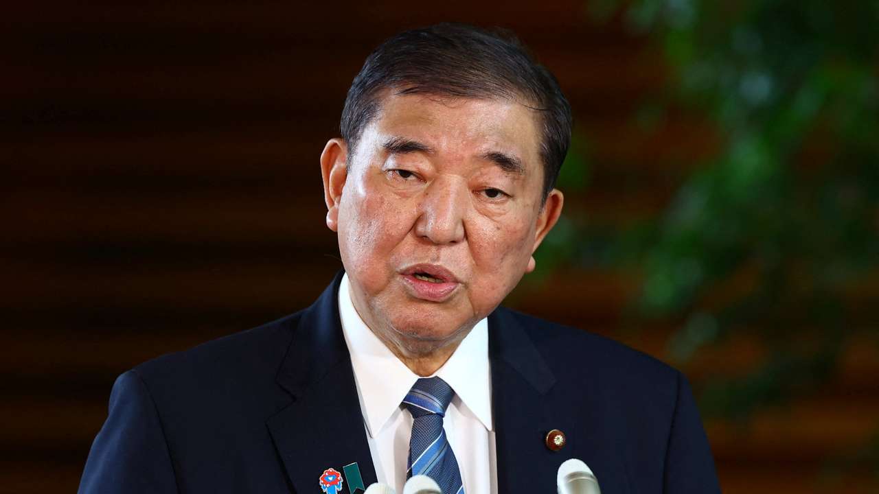 Japan's Prime Minister Shigeru Ishiba speaks to media after a meeting with incoming Agriculture, Forestry and Fisheries Minister Shinjiro Koizumi in Tokyo