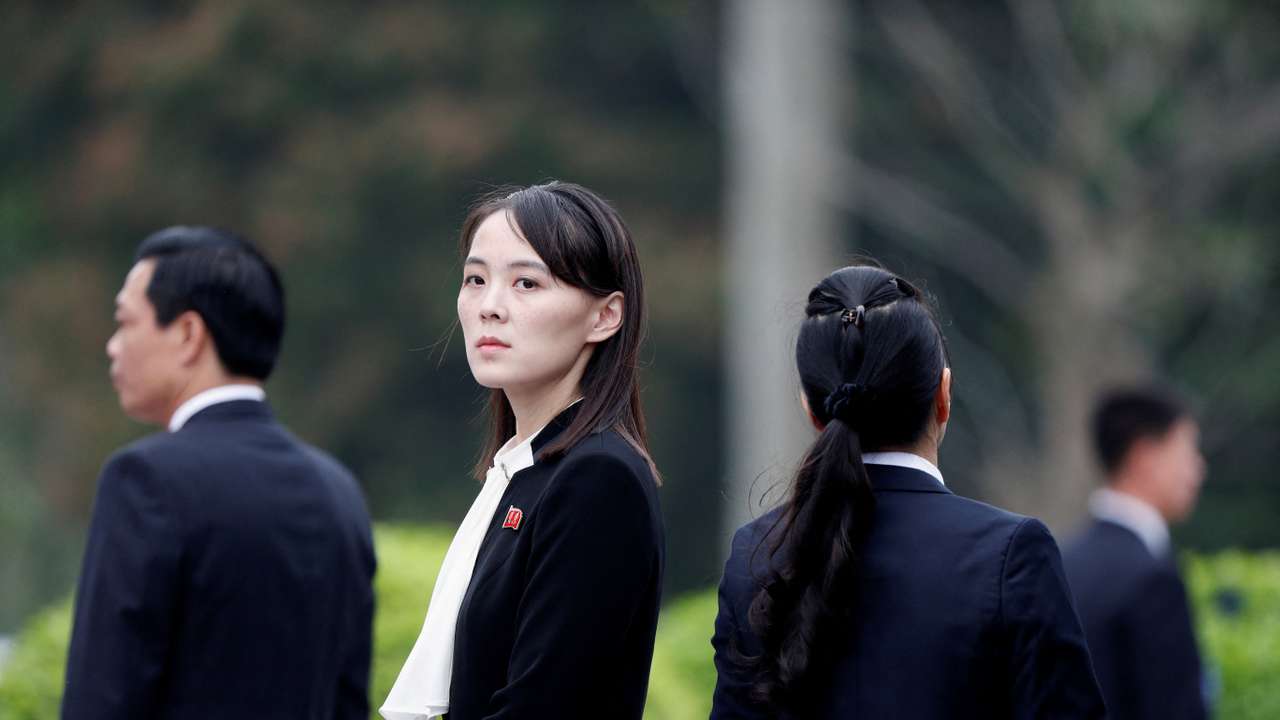 FILE PHOTO: Kim Yo Jong, sister of North Korea's leader Kim Jong Un attends wreath laying ceremony at Ho Chi Minh Mausoleum in Hanoi