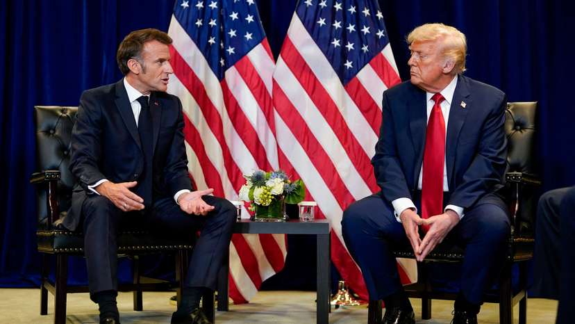 FILE PHOTO: U.S. President Trump and French President Macron meet during the 80th United Nations General Assembly, in New York City