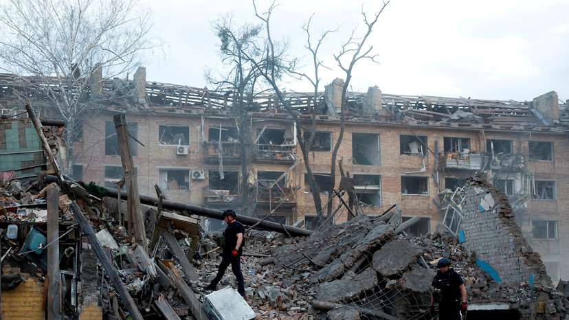 FILE PHOTO: Aftermath of a Russian ballistic missile strike, in Kyiv