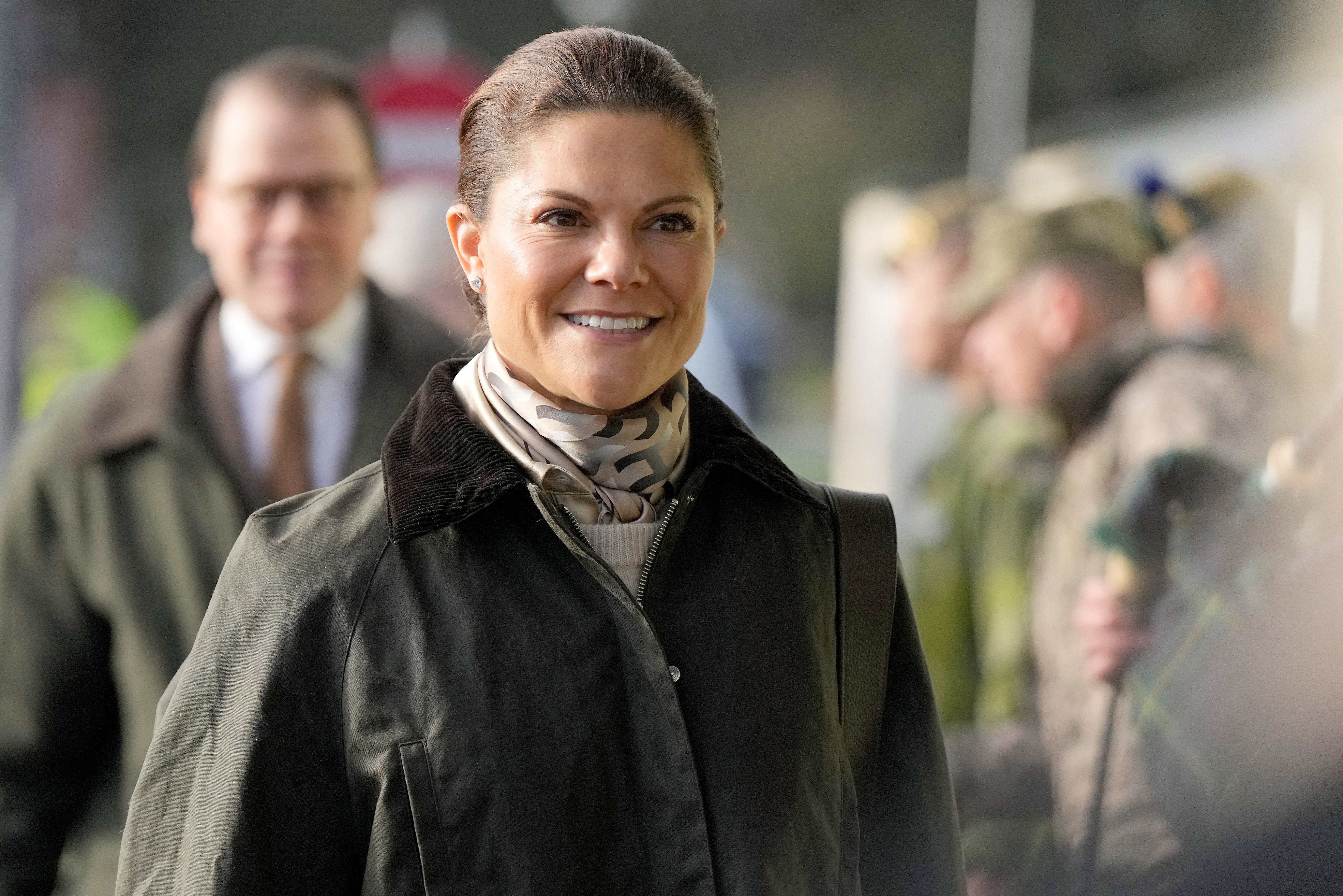 Swedish Crown Princess Victoria and Prince Daniel visit STANTA training camp where Swedish military personnel train Ukrainian soldiers
