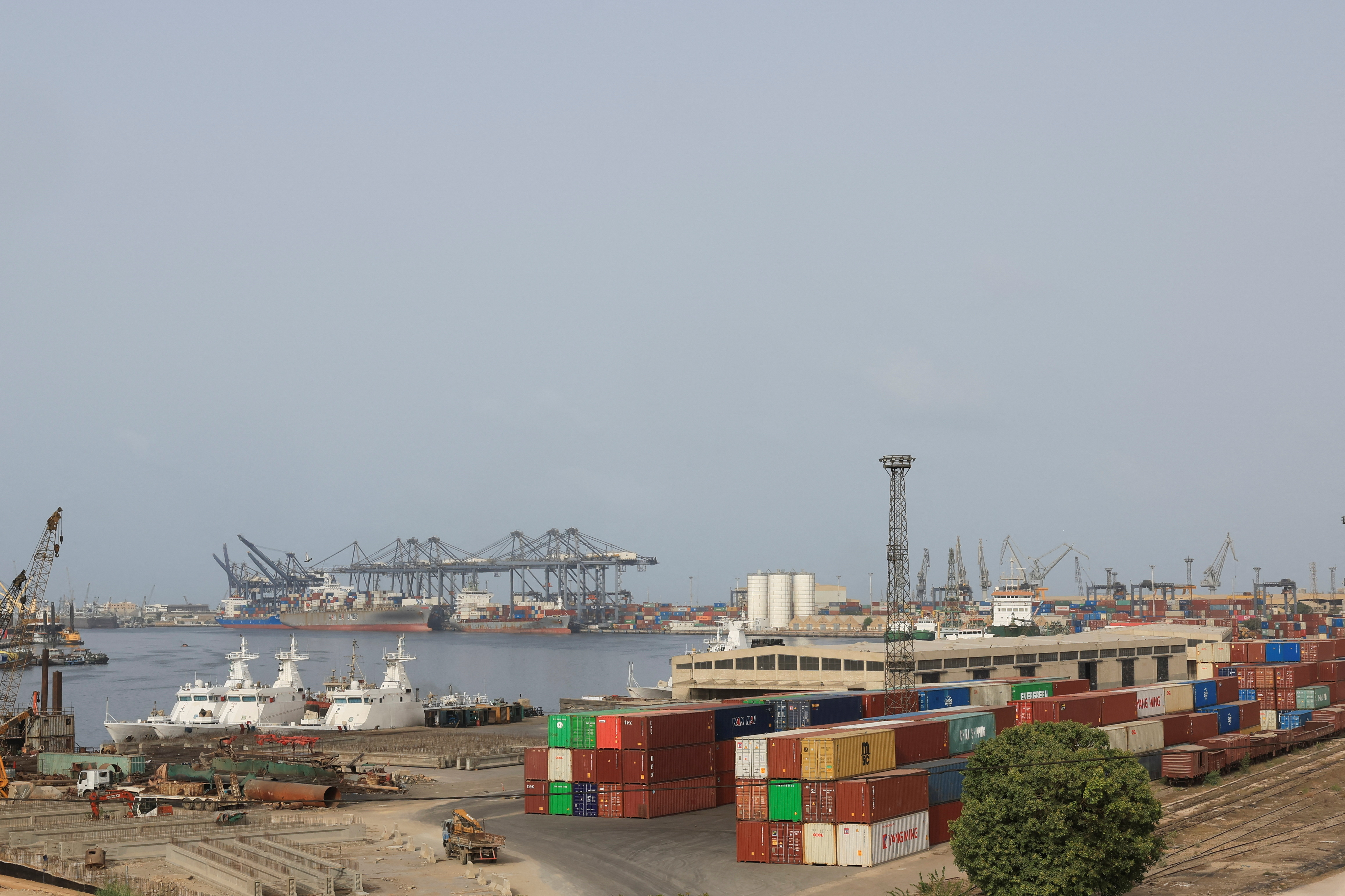 Shipping containers are seen at the Karachi port in karachi